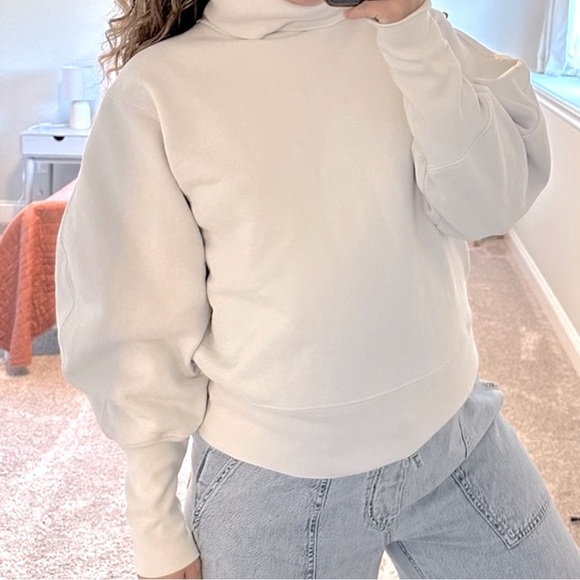 NWT $150 AGOLDE bone gray EXTENDED RIB TURTLENECK SWEATSHIRT XS - Picture 1 of 10
